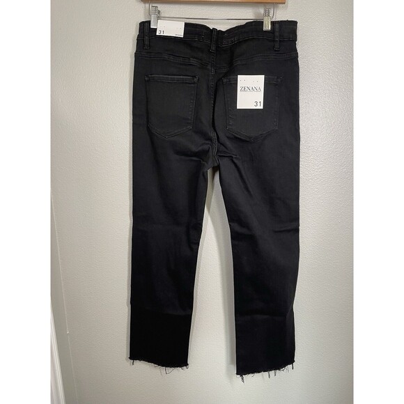 NWT ZENANA Women 31 Hi-Rise Stretch Jeans Distressed Cropped Raw Black Casual - Picture 13 of 16